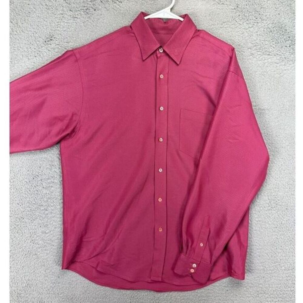 Bugatchi Uomo Button Up Shirt Adult Large Magenta Pink Pinstripe Long Sleeve Men